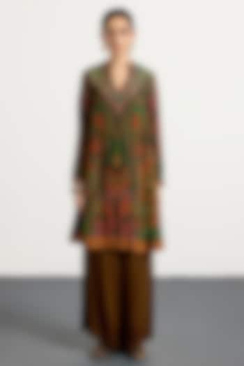 Emerald Green & Burgundy Rayon Crepe Kurta by Ri Ritu Kumar at Pernia's Pop Up Shop