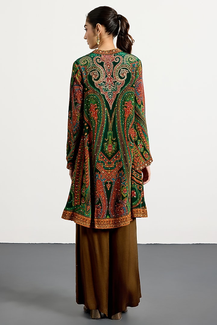 Emerald Green & Burgundy Rayon Crepe Kurta by Ri Ritu Kumar at Pernia's Pop Up Shop