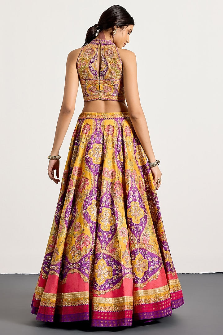 Yellow & Purple Polyester Bridal Lehenga Set by Ri Ritu Kumar at Pernia's Pop Up Shop