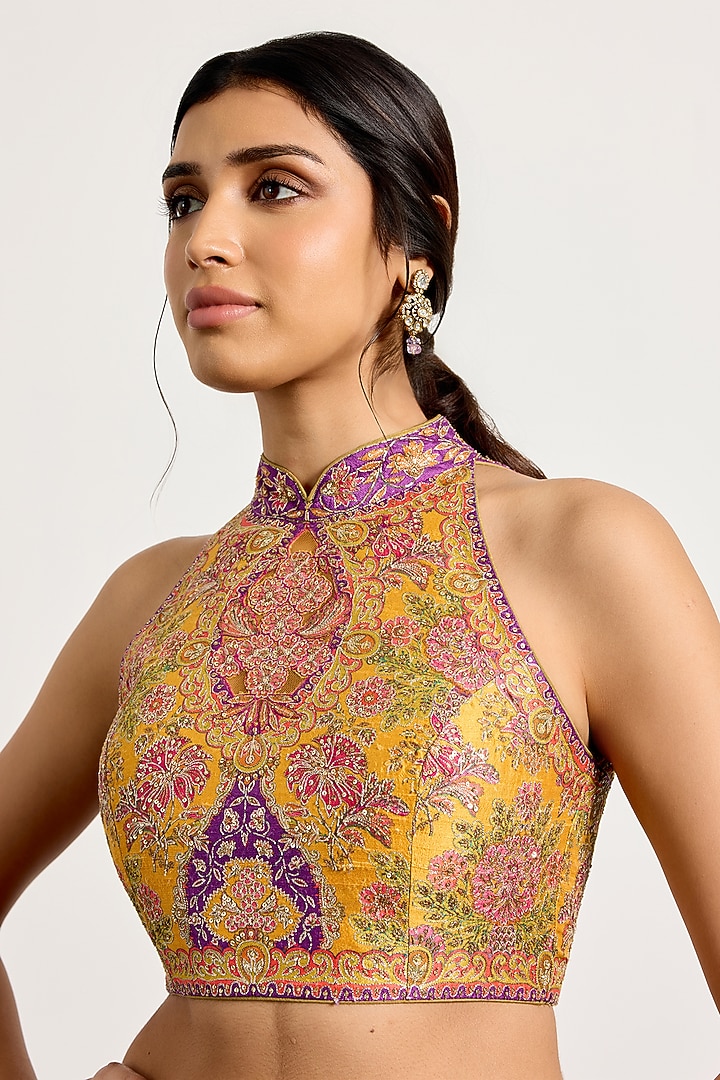 Yellow & Purple Polyester Bridal Lehenga Set by Ri Ritu Kumar at Pernia's Pop Up Shop