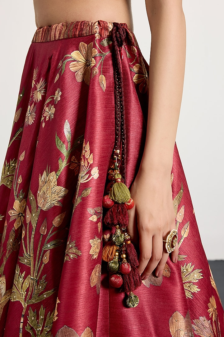 Burgundy & Beige Polyester Floral Printed Wedding Lehenga Set by Ri Ritu Kumar at Pernia's Pop Up Shop