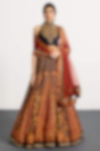 Black & Rust Polyester Wedding Lehenga Set by Ri Ritu Kumar at Pernia's Pop Up Shop