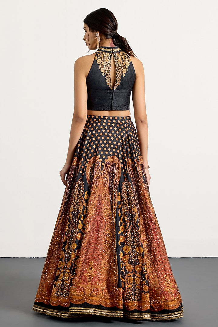Black & Rust Polyester Wedding Lehenga Set by Ri Ritu Kumar at Pernia's Pop Up Shop