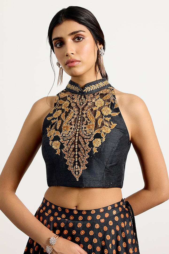 Black & Rust Polyester Wedding Lehenga Set by Ri Ritu Kumar at Pernia's Pop Up Shop