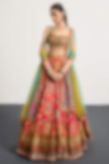 Fuchsia Polyester Printed & Embroidered Wedding Lehenga Set by Ri Ritu Kumar at Pernia's Pop Up Shop