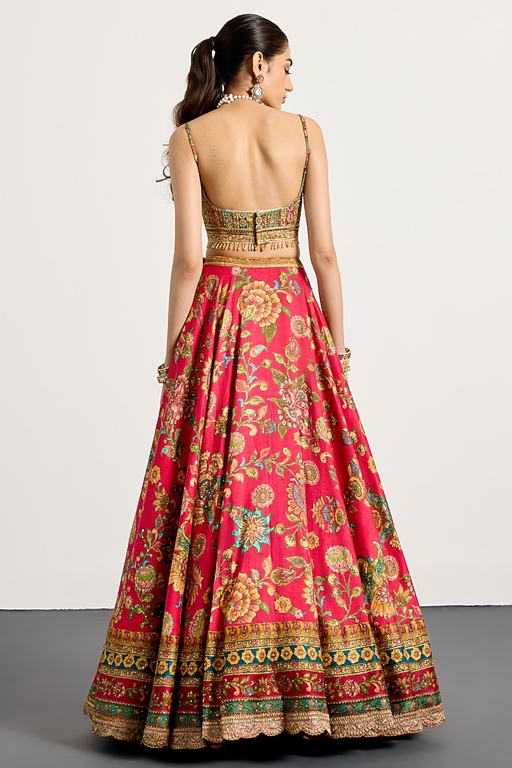Fuchsia Polyester Printed & Embroidered Wedding Lehenga Set by Ri Ritu Kumar at Pernia's Pop Up Shop