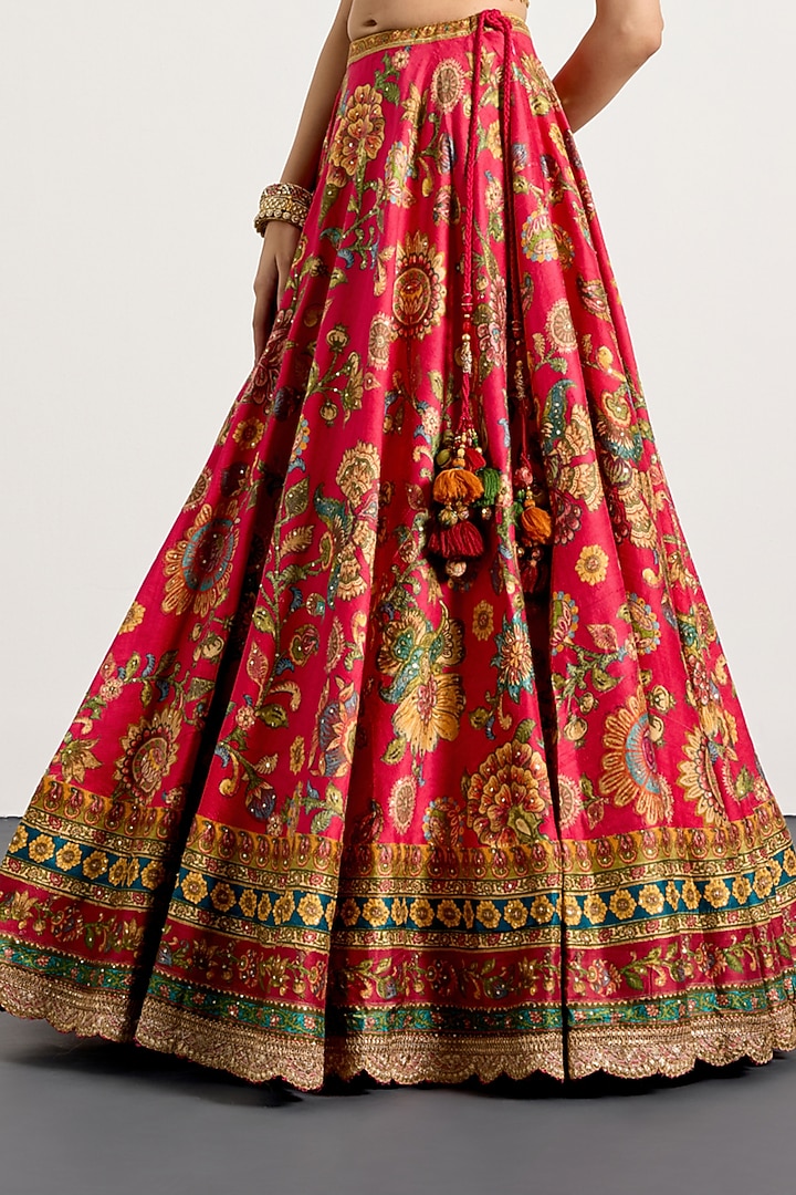 Fuchsia Polyester Printed & Embroidered Wedding Lehenga Set by Ri Ritu Kumar at Pernia's Pop Up Shop