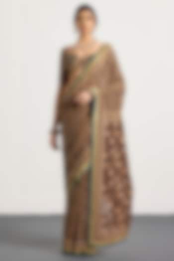 Dark Teal Silk Printed & Embroidered Bridal Saree Set by Ri Ritu Kumar at Pernia's Pop Up Shop