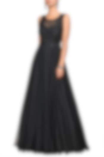 Black Floral Embroidered Gown by Ri Ritu Kumar at Pernia's Pop Up Shop