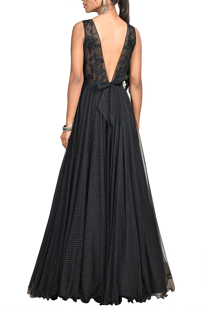 Black Floral Embroidered Gown by Ri Ritu Kumar at Pernia's Pop Up Shop