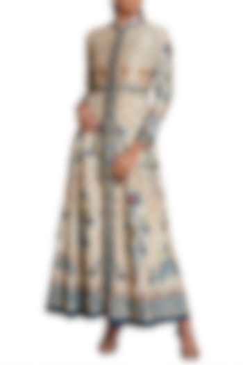 Ivory & Indigo Ikat Printed Anarkali Kurta by Ri Ritu Kumar at Pernia's Pop Up Shop