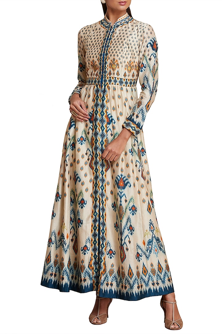 Ivory & Indigo Ikat Printed Anarkali Kurta by Ri Ritu Kumar at Pernia's Pop Up Shop