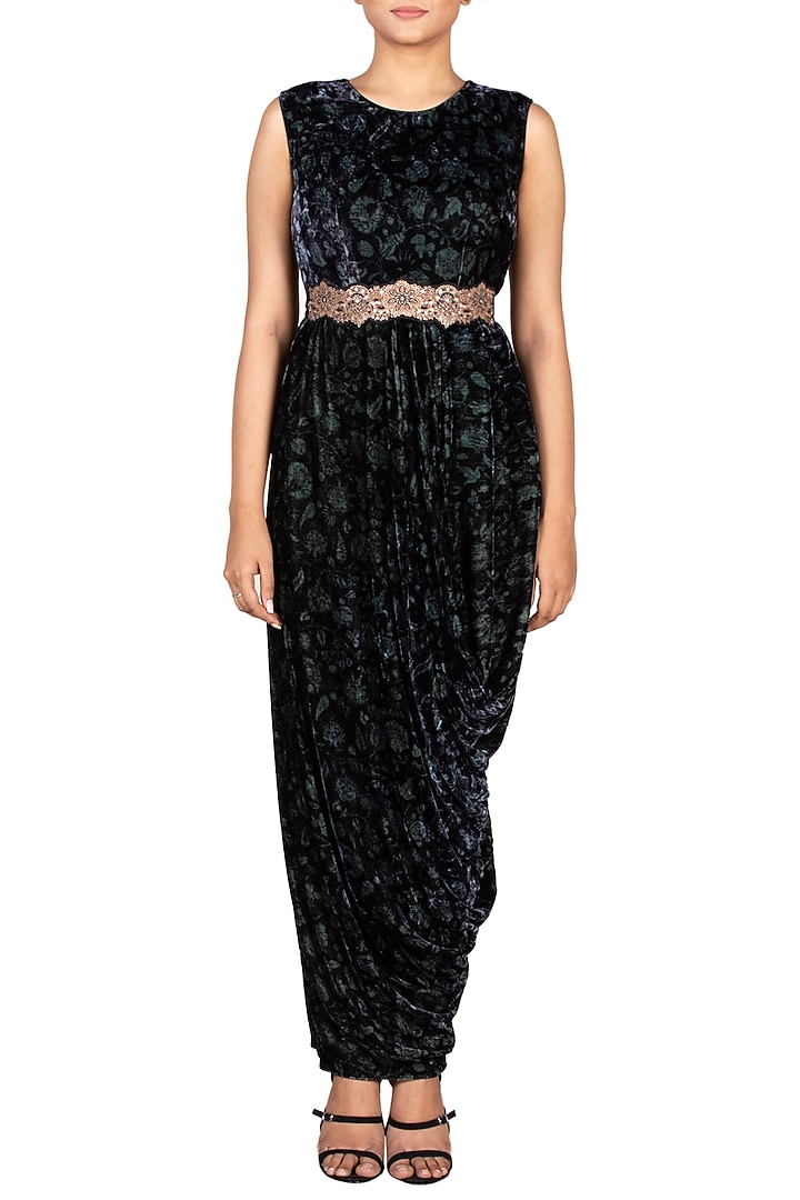 Grey & Black Embroidered Cowl Vacation Dress by Ri Ritu Kumar at Pernia's Pop Up Shop