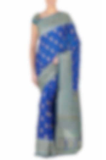 Royal Blue & Turquoise Embroidered Saree Set by Ri Ritu Kumar