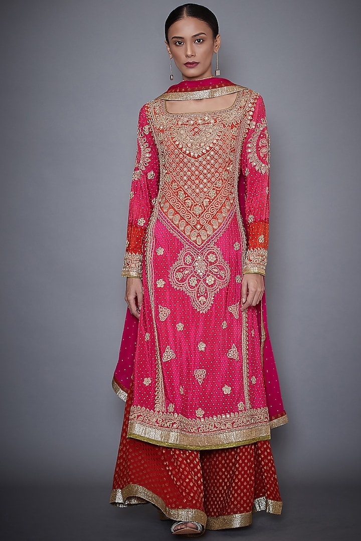 Fuchsia Embroidered Kurta Set by Ri Ritu Kumar at Pernia's Pop Up Shop