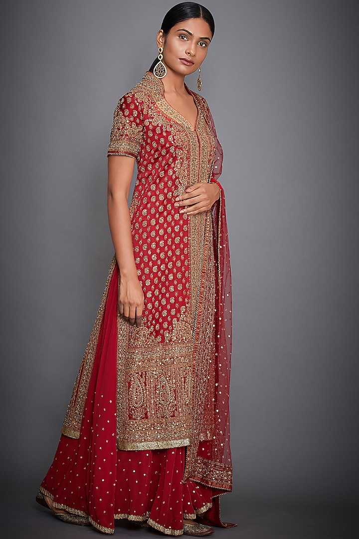 Red Embroidered Kurta Set by Ri Ritu Kumar at Pernia's Pop Up Shop