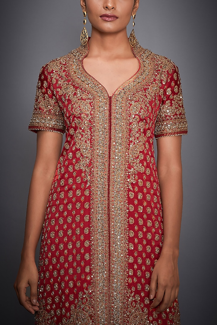 Red Embroidered Kurta Set by Ri Ritu Kumar at Pernia's Pop Up Shop