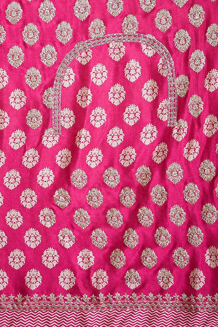 Fuchsia Silk Satin Aari Embroidered Bridal Saree Set by Ri Ritu Kumar at Pernia's Pop Up Shop