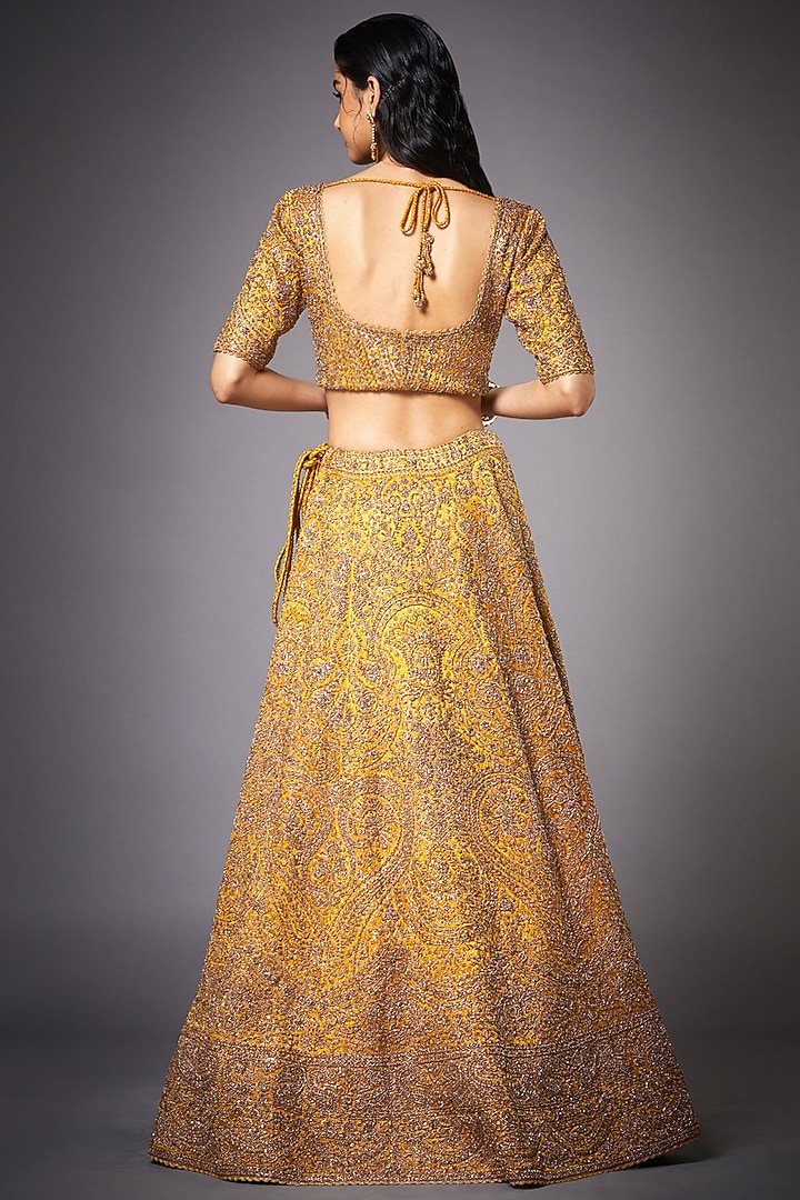 Ochre Yellow & Gold Embroidered Bridal Lehenga Set by Ri Ritu kumar at Pernia's Pop Up Shop