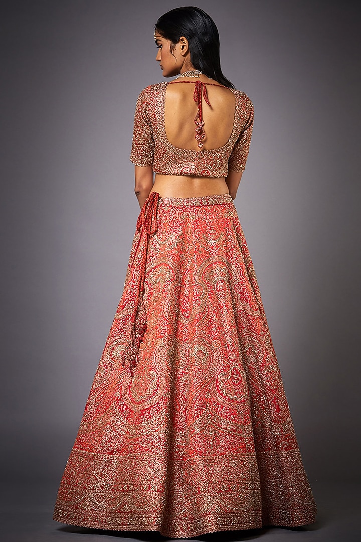 Red Zardosi Embroidered Bridal Lehenga Set by Ri Ritu kumar at Pernia's Pop Up Shop