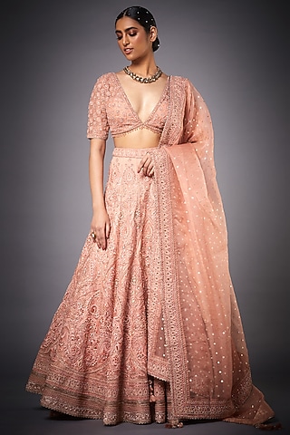 Peach Embroidered Lehenga Set by Ri Ritu kumar
