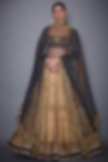 Gold & Navy Blue Embroidered Wedding Lehenga Set by Ri Ritu kumar at Pernia's Pop Up Shop