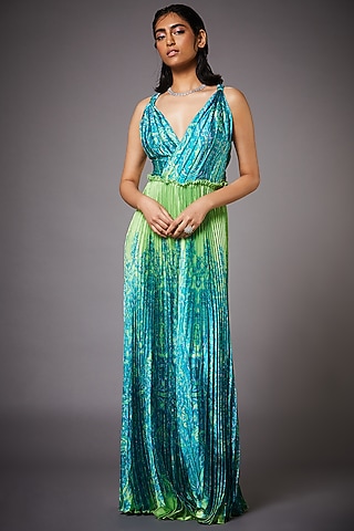 Lime Green & Turquoise Dress by Ri Ritu kumar