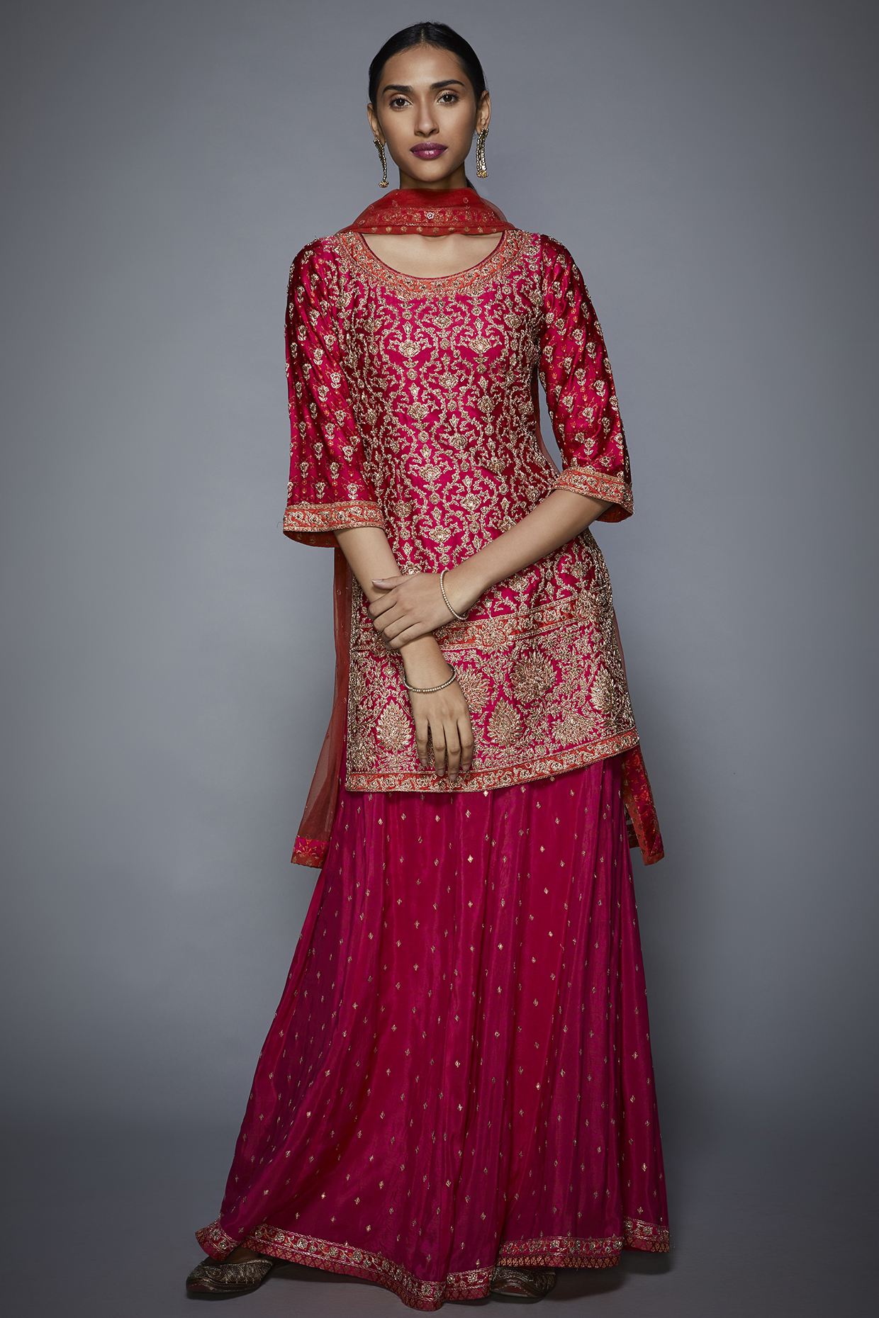 Fuchsia Silk Kurta Set by Ri Ritu kumar at Pernia's Pop Up Shop