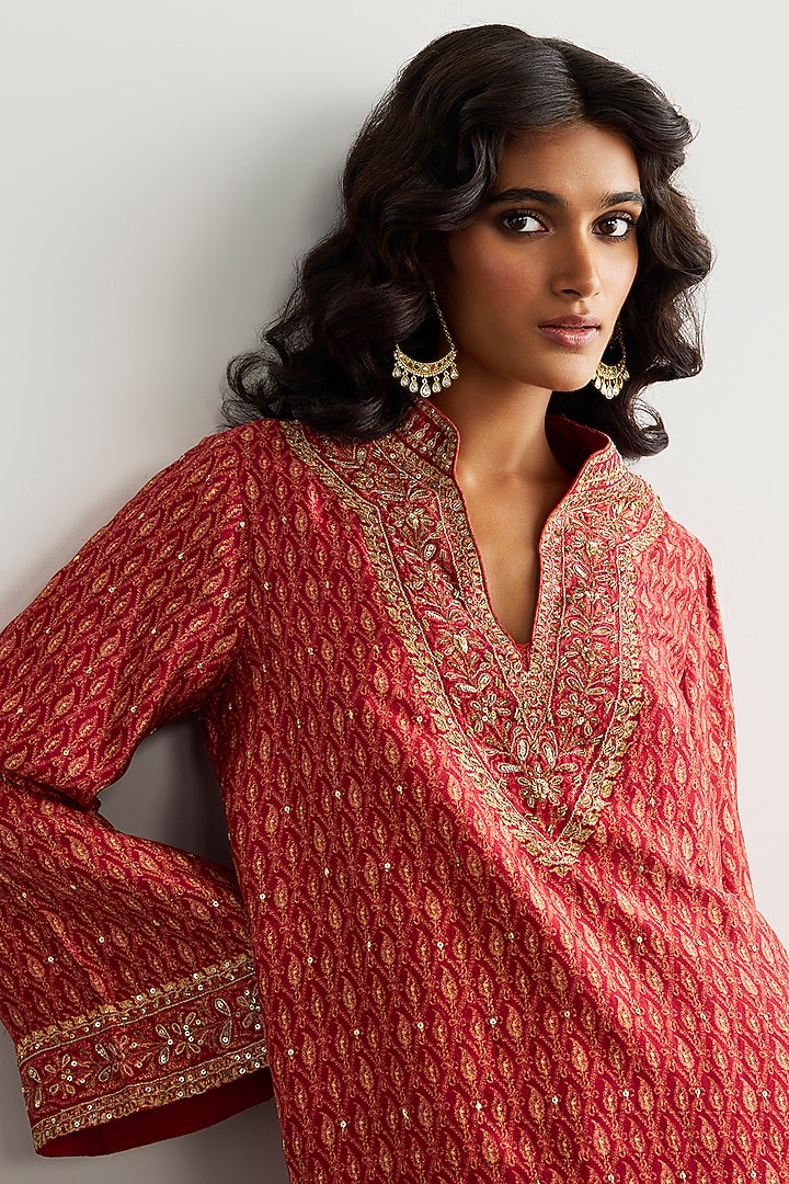 Red Silk Kurta Set by Ri Ritu Kumar at Pernia's Pop Up Shop