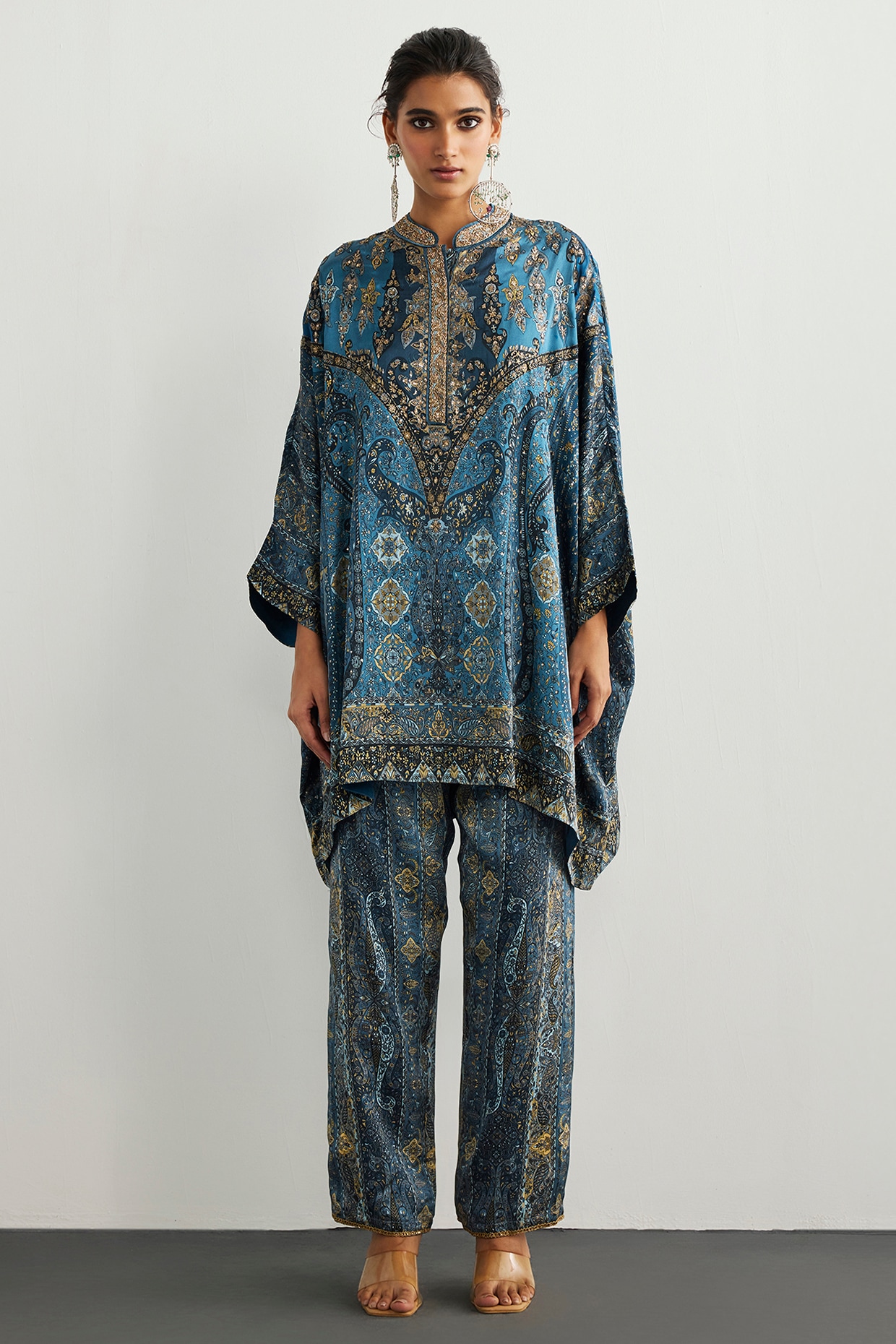 Ri Ritu Kumar Blue & Multi-Colored Silk Satin Kurta Set