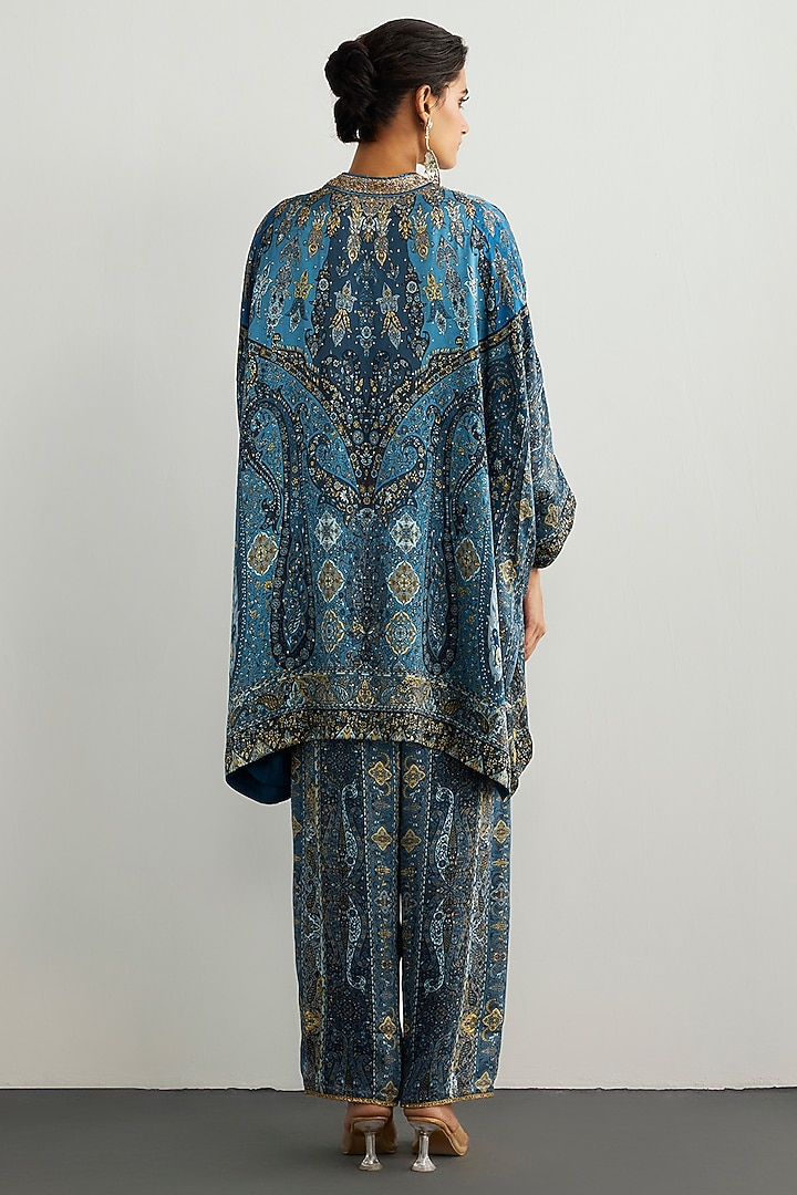 Blue & Multi-Colored Silk Satin Kurta Set by Ri Ritu Kumar at Pernia's Pop Up Shop