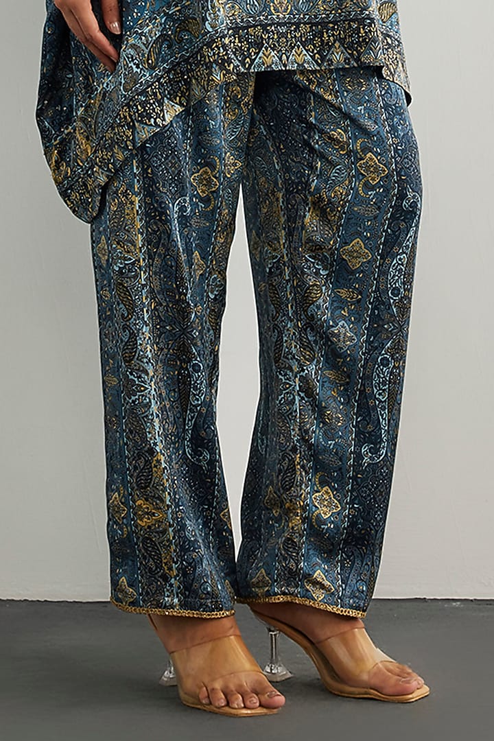 Blue & Multi-Colored Silk Satin Kurta Set by Ri Ritu Kumar at Pernia's Pop Up Shop
