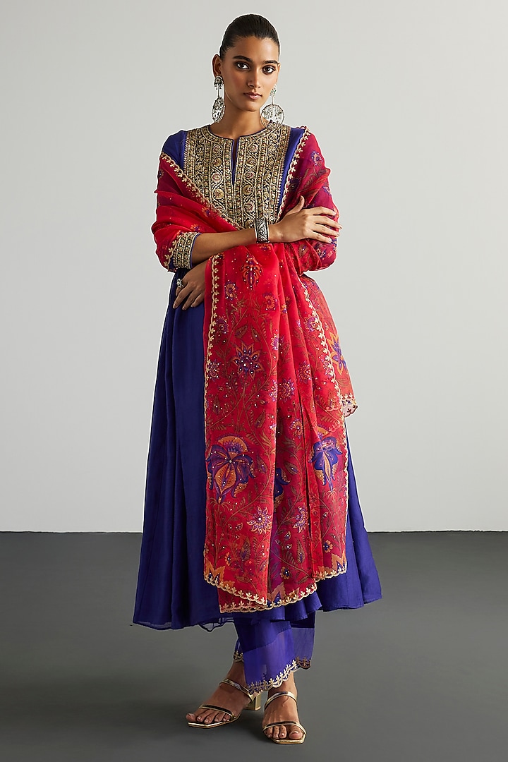Purple & Gold Silk Chanderi Kurta Set by Ri Ritu Kumar at Pernia's Pop Up Shop