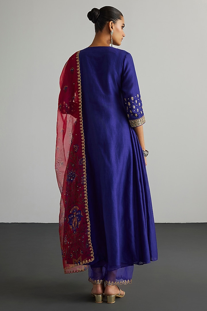 Purple & Gold Silk Chanderi Kurta Set by Ri Ritu Kumar at Pernia's Pop Up Shop