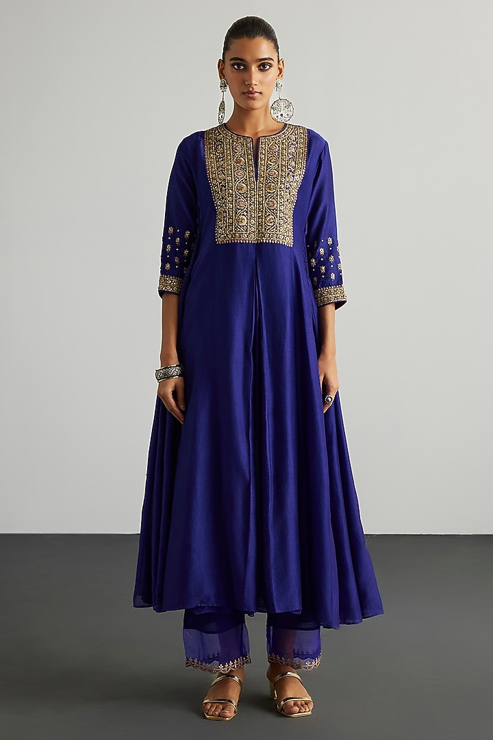 Purple & Gold Silk Chanderi Kurta Set by Ri Ritu Kumar at Pernia's Pop Up Shop