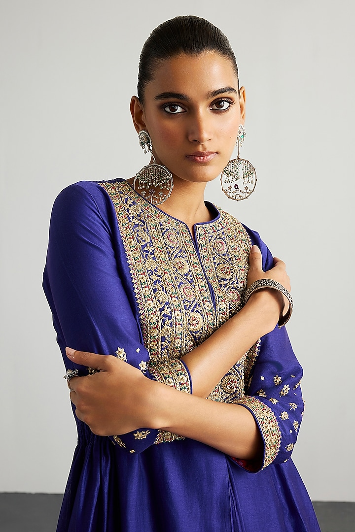 Purple & Gold Silk Chanderi Kurta Set by Ri Ritu Kumar at Pernia's Pop Up Shop