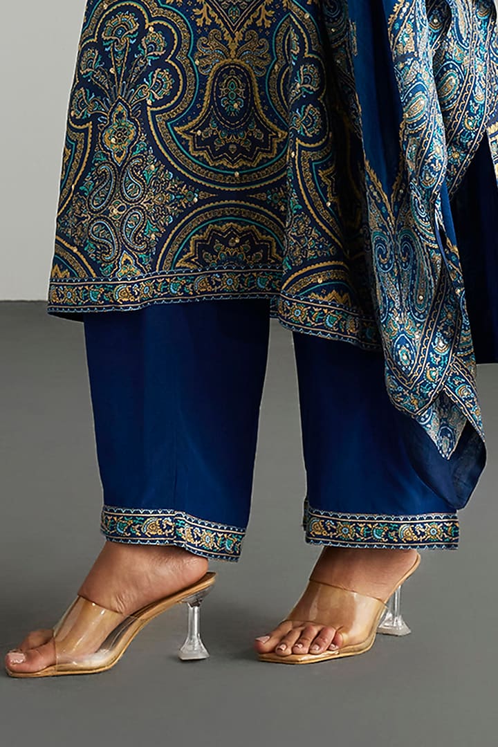 Blue & Beige Murshidabad Silk Brocade Jamawar Kurta Set by Ri Ritu Kumar at Pernia's Pop Up Shop