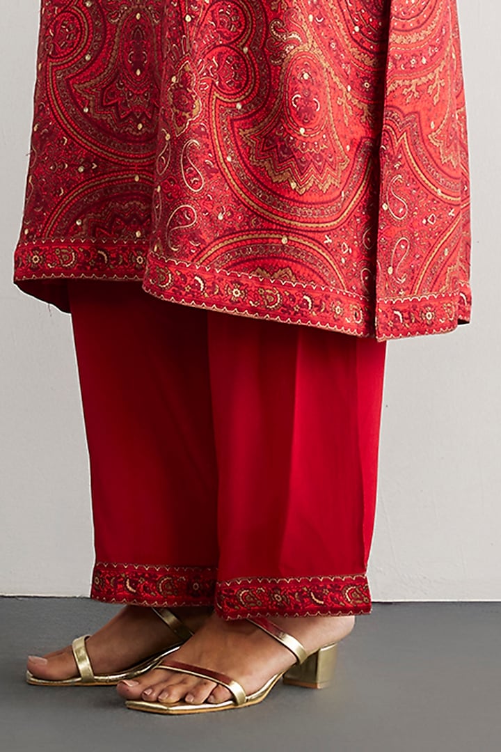 Red & Beige Murshidabad Silk Brocade Jamawar Kurta Set by Ri Ritu Kumar at Pernia's Pop Up Shop
