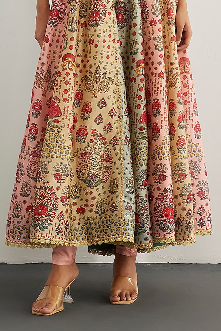 Pink & Powder Blue Silk Chanderi Bridal Anarkali Set by Ri Ritu Kumar at Pernia's Pop Up Shop