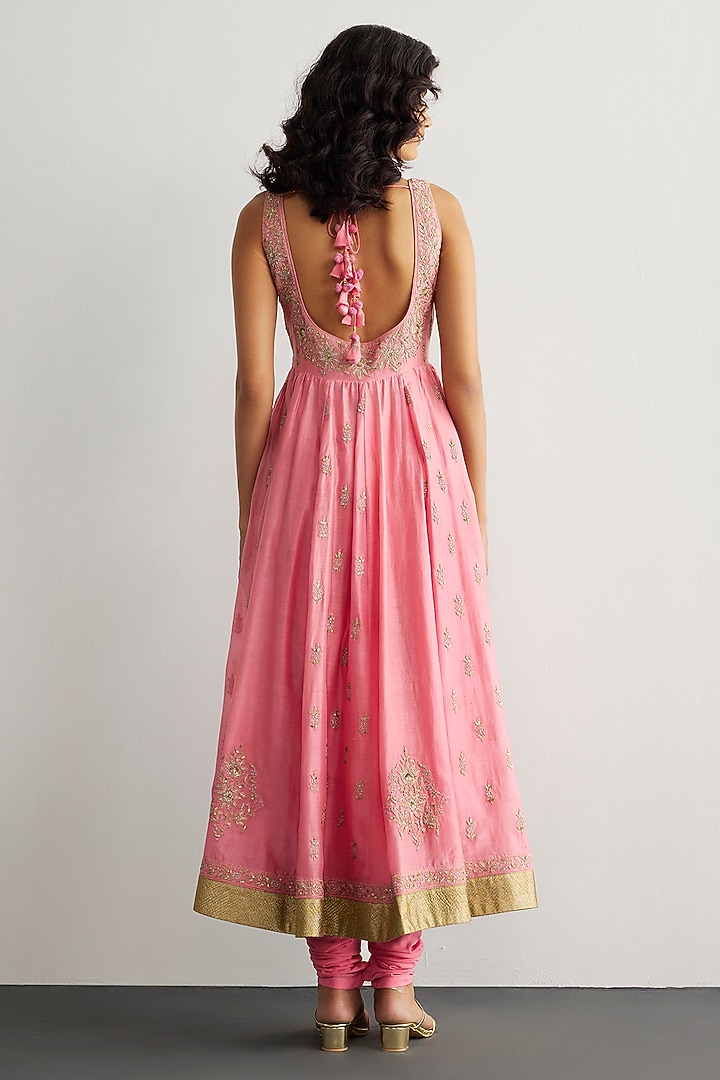 Bubblegum Pink Chanderi Silk Wedding Anarkali Set by Ri Ritu Kumar at Pernia's Pop Up Shop
