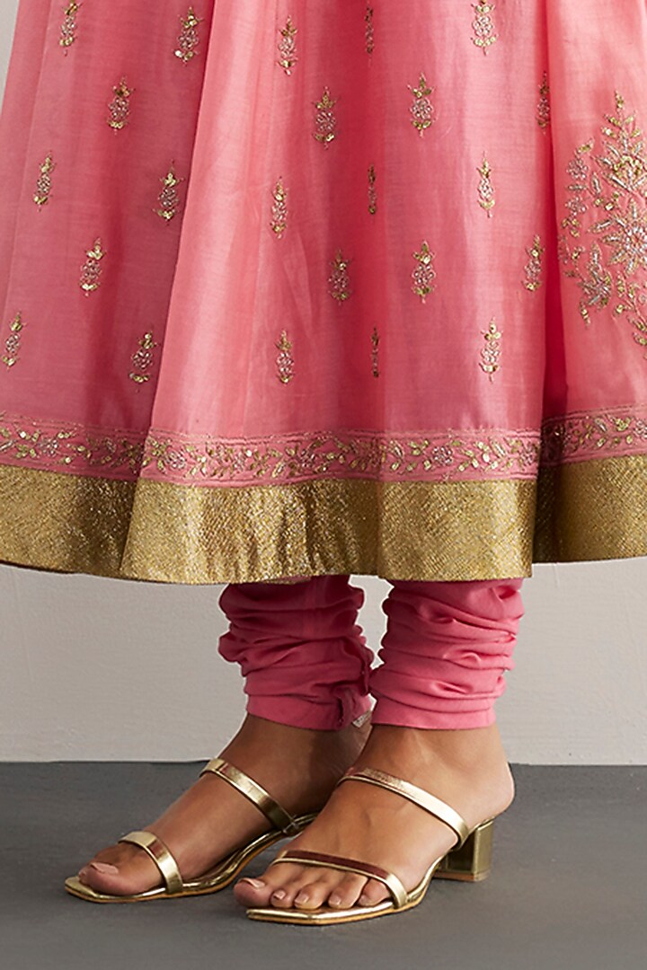Bubblegum Pink Chanderi Silk Wedding Anarkali Set by Ri Ritu Kumar at Pernia's Pop Up Shop