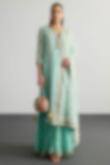 Aqua Blue Silk Organza Lucknowi Kurta Set by Ri Ritu Kumar at Pernia's Pop Up Shop