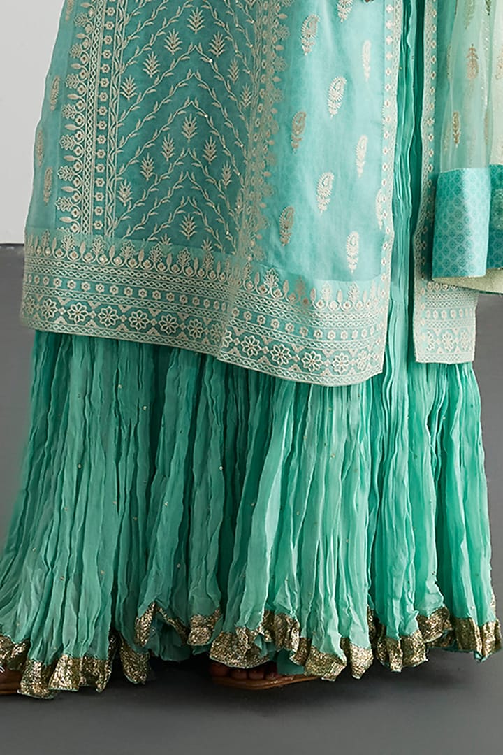 Aqua Blue Silk Organza Lucknowi Kurta Set by Ri Ritu Kumar at Pernia's Pop Up Shop