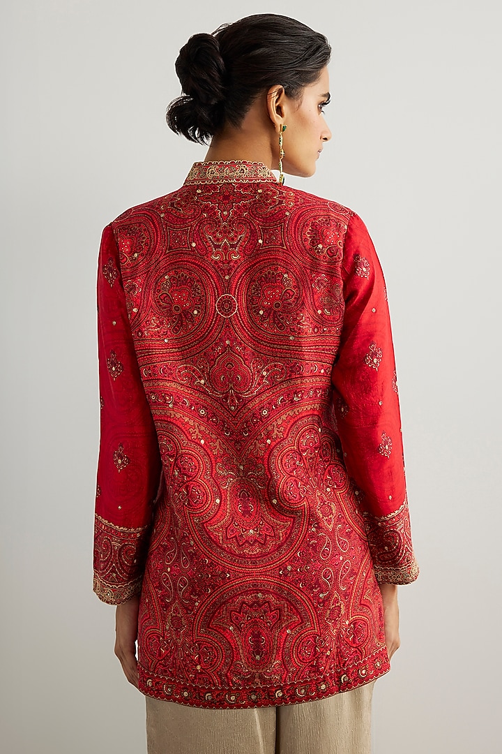 Red & Beige Murshidabad Silk Brocade Jamawar Kurta by Ri Ritu Kumar at Pernia's Pop Up Shop