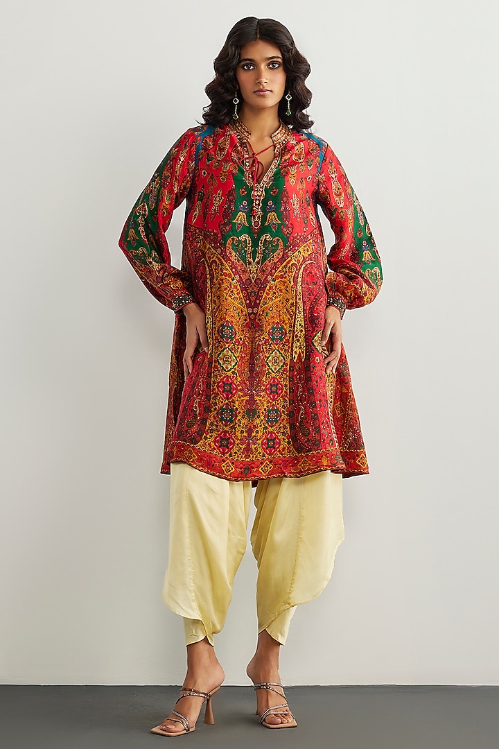 Red & Multi-Colored Murshidabad Silk Kurta by Ri Ritu Kumar at Pernia's Pop Up Shop