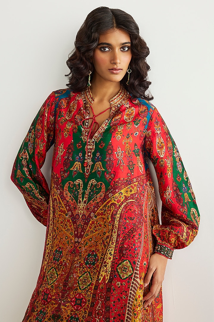 Red & Multi-Colored Murshidabad Silk Kurta by Ri Ritu Kumar at Pernia's Pop Up Shop
