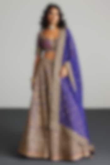Purple & Gold Silk Dupion Bridal Lehenga Set by Ri Ritu Kumar at Pernia's Pop Up Shop