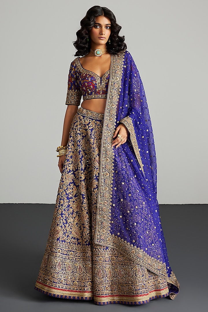 Purple & Gold Silk Dupion Bridal Lehenga Set by Ri Ritu Kumar at Pernia's Pop Up Shop