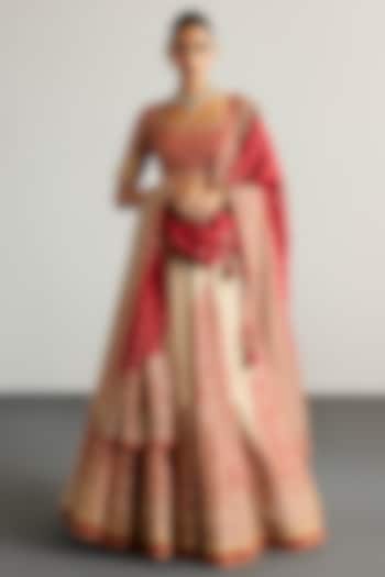 Off-White & Red Silk Dupion Bridal lehenga for 22 Lehenga Set by Ri Ritu Kumar at Pernia's Pop Up Shop