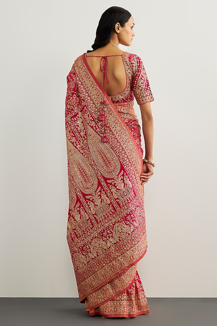 Fuchsia Silk Crepe Bridal Saree Set by Ri Ritu Kumar at Pernia's Pop Up Shop